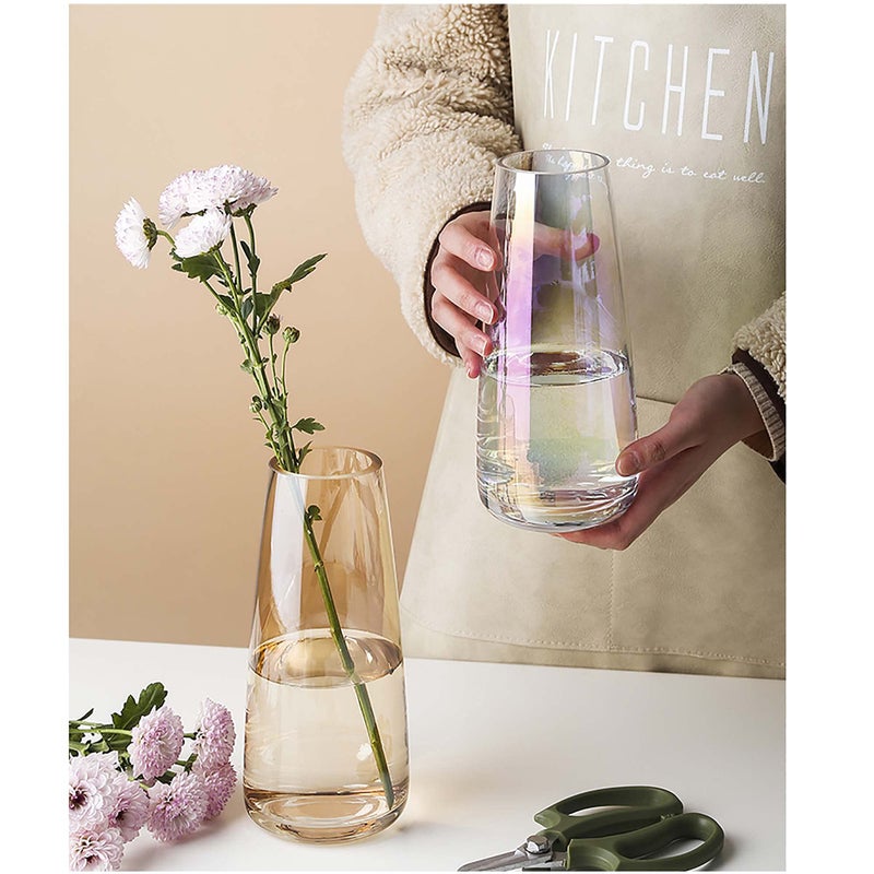 FANTESTICRYAN Modern Glass Vase Irised Crystal Clear Glass Vase for Home Office Decor (Crystal Amber) - Image 2